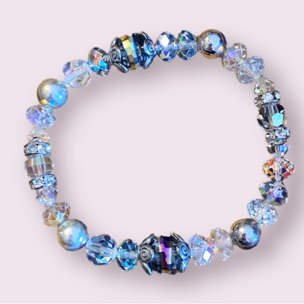 Aurora Borealis Crystal Stretch Bracelet with Silver Accents